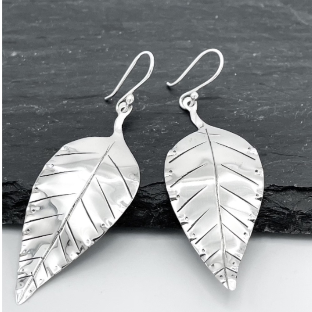 NWOT Sterling Silver Leaf Earrings, Dangle Earrings, Silver Leaf Earrings